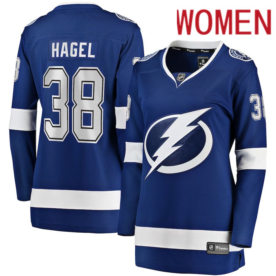 Women Tampa Bay Lightning 38 Brandon Hagel Fanatics Branded Blue Home Breakaway Player NHL Jersey